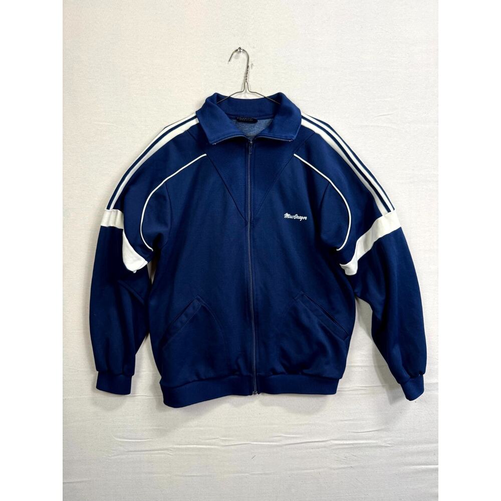 Vintage MacGregor Track Jacket Mens L Blue White Striped Long Sleeve Full Zip